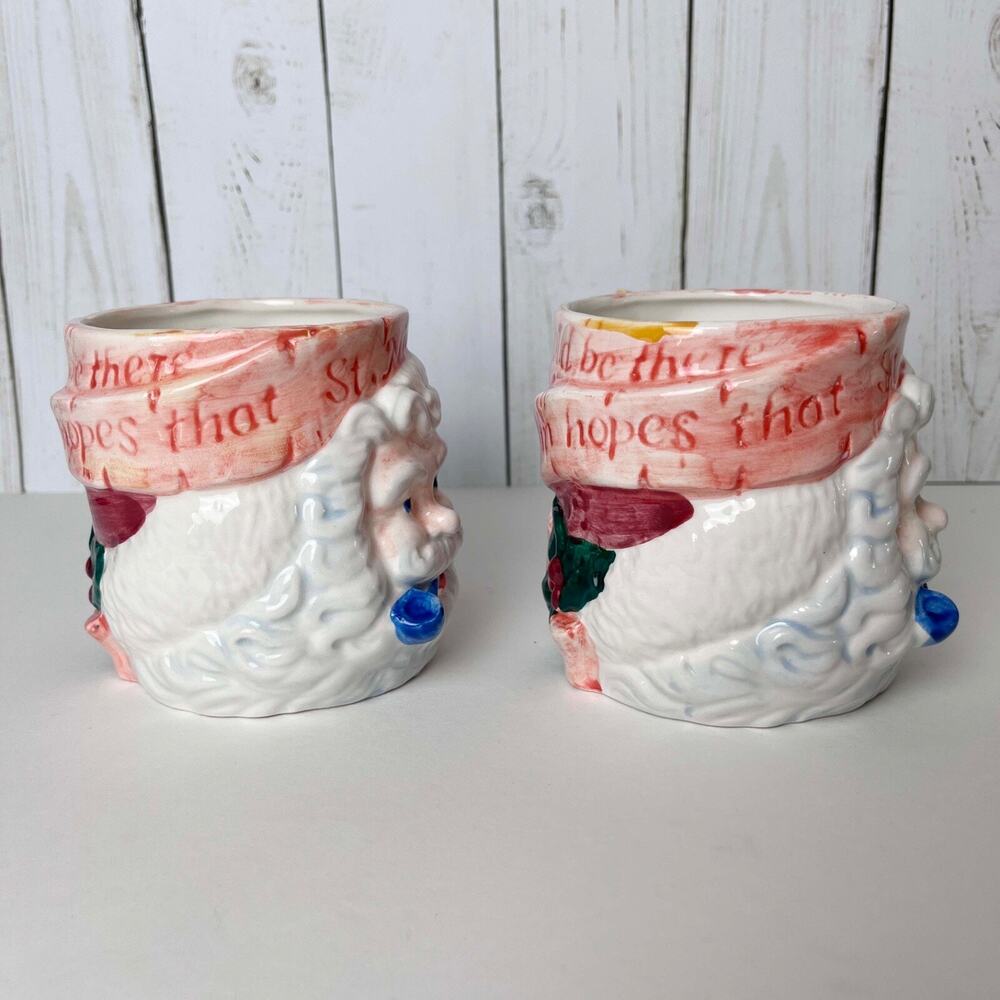 (2) Santa St Nicholas Ceramic Mug Cup Christmas Pipe Handpainted Papel Freelance - Picture 3 of 9